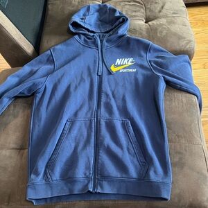 Nike Navy Yellow Striped Hooded Sweater Size M